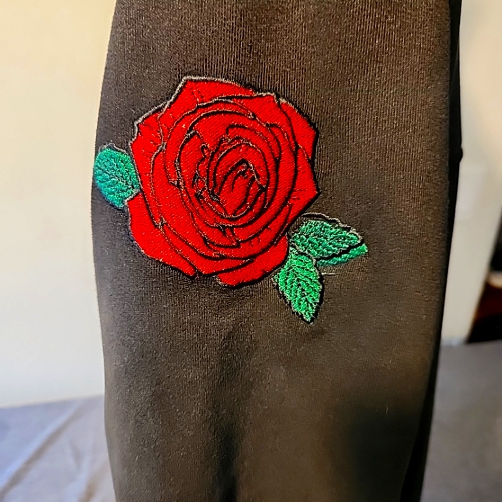 Makobi Black Rich Life Jacket With Red Accents And Red Emboider Rose On Back